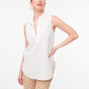 J.Crew Linen-Cotton Sleeveless Popover Tunic Top, White, Size S